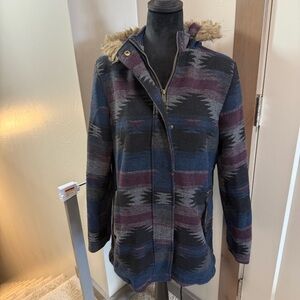 Women's Patterned Jacket with Fur Trim